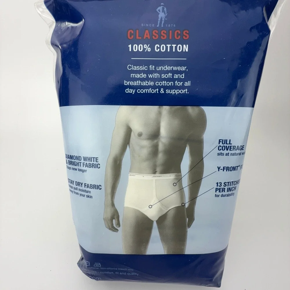 Jockey Classic Men 4 Pack Full-Rise Briefs White 100% Cotton Classic Fit Size 40